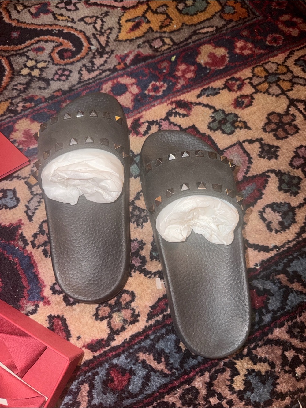 Valentino Black Studded Slide Sandals